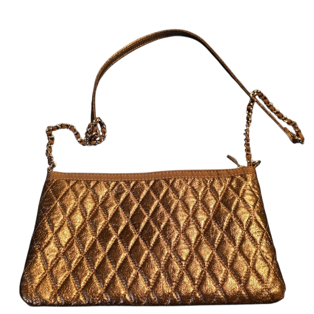 MNG Quilted Copper Colored Metallic Shoulder Bag Purse EUC